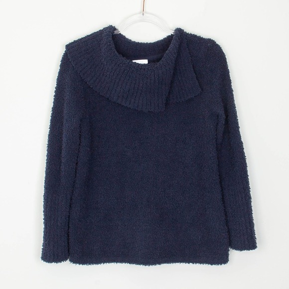 Pure Jill Navy Blue Soft Cozy Cowl Neck Pullover Sweater S Petite Fuzzy Winter - Picture 1 of 8